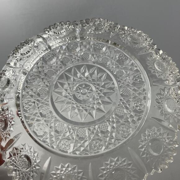 Stunning Vintage Thick Glass Pressed Pattern Glass 8" Serving Dish or Plate - Picture 4 of 5
